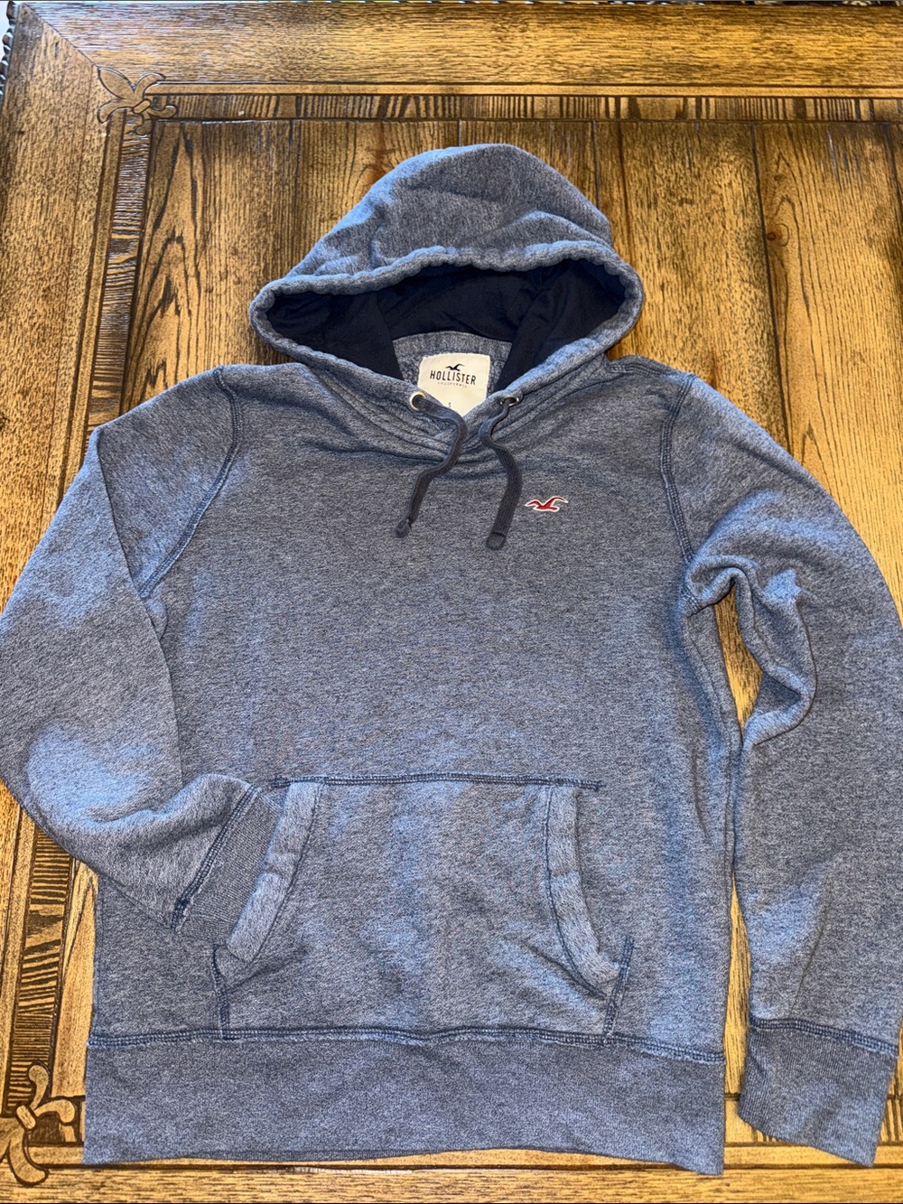 Hollister Men's Heather Blue Pullover Hoodie